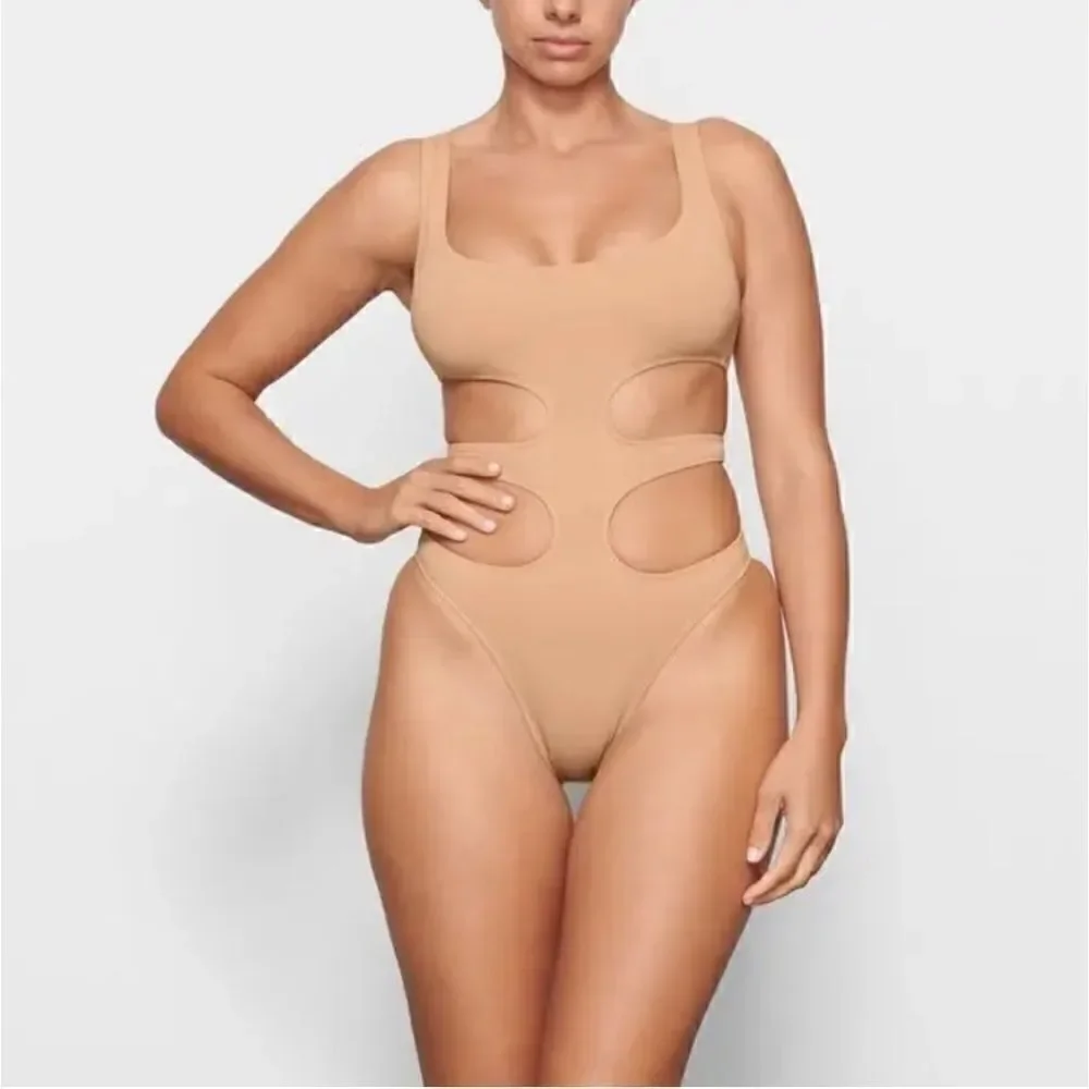 NWT SKIMS Ochre Tan Swim Tank Cut Out Monokini Size Small